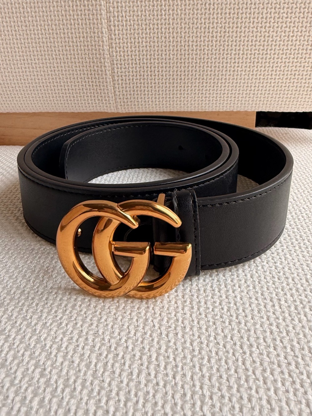 Gucci Black Leather Belt with Gold Interlocking G Buckle